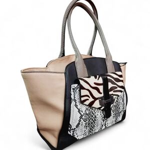 Stylish Beige and Black Tote Bag